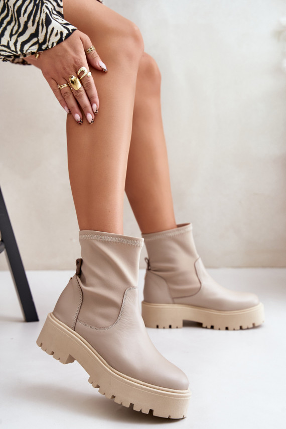 Zazoo 2947 Slip-on Women's Boots Made of Natural Leather Beige