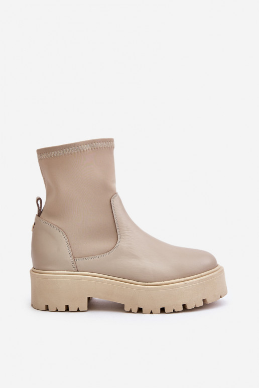 Zazoo 2947 Slip-on Women's Boots Made of Natural Leather Beige