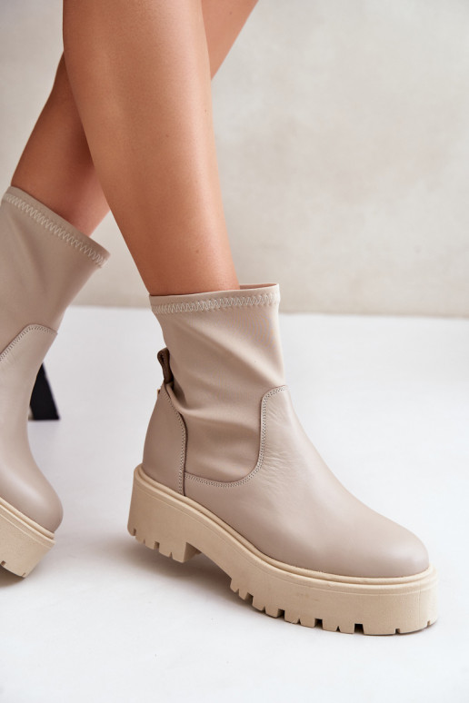 Zazoo 2947 Slip-on Women's Boots Made of Natural Leather Beige