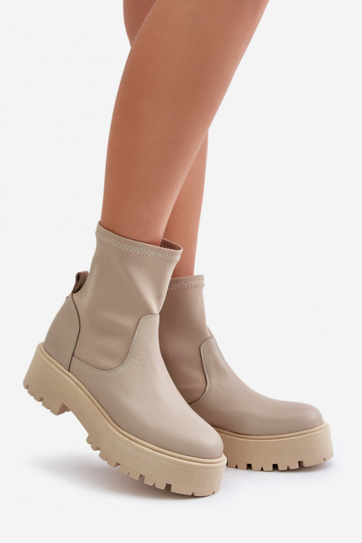 Zazoo 2947 Slip-on Women's Boots Made of Natural Leather Beige