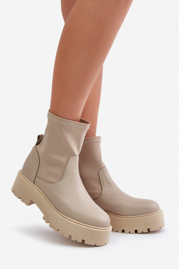 Zazoo 2947 Slip-on Women's Boots Made of Natural Leather Beige