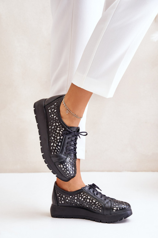 Zazoo 2973 Leather Platform Shoes With Cut-Out Design Black