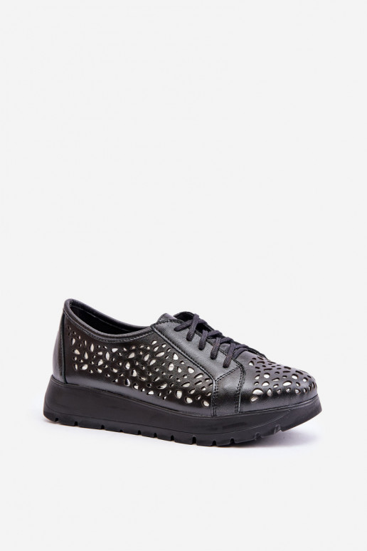 Zazoo 2973 Leather Platform Shoes With Cut-Out Design Black