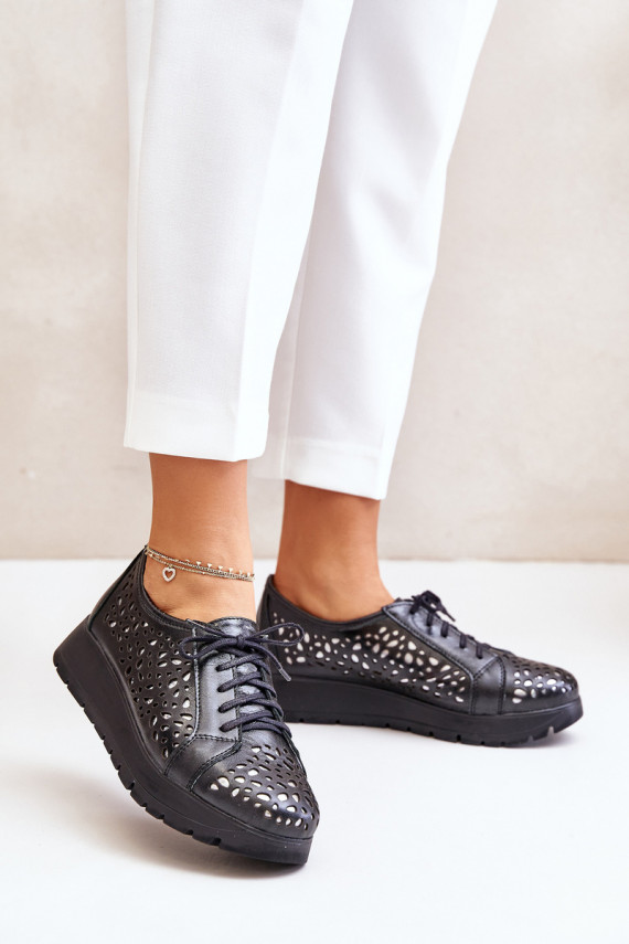 Zazoo 2973 Leather Platform Shoes With Cut-Out Design Black