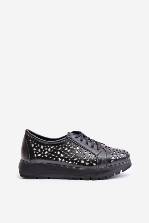 Zazoo 2973 Leather Platform Shoes With Cut-Out Design Black