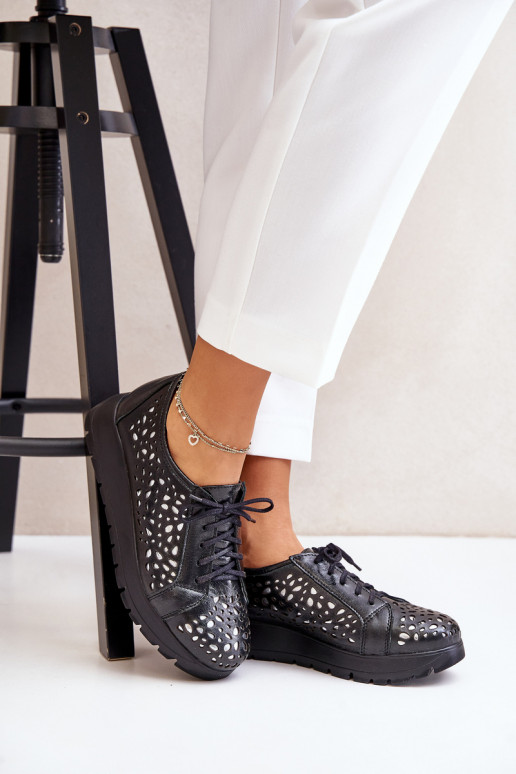Zazoo 2973 Leather Platform Shoes With Cut-Out Design Black