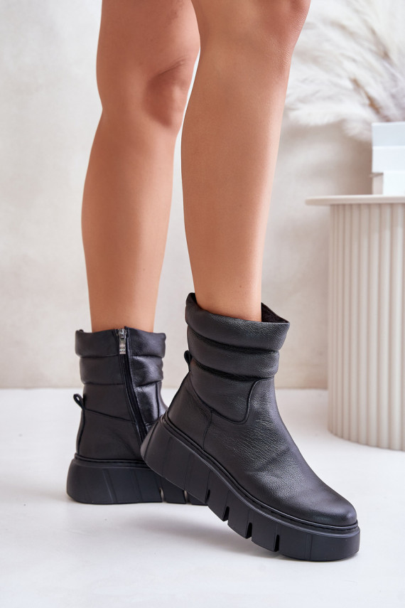Zazoo 60512 Women's Leather Ankle Boots with Zipper and Felt Lining Black