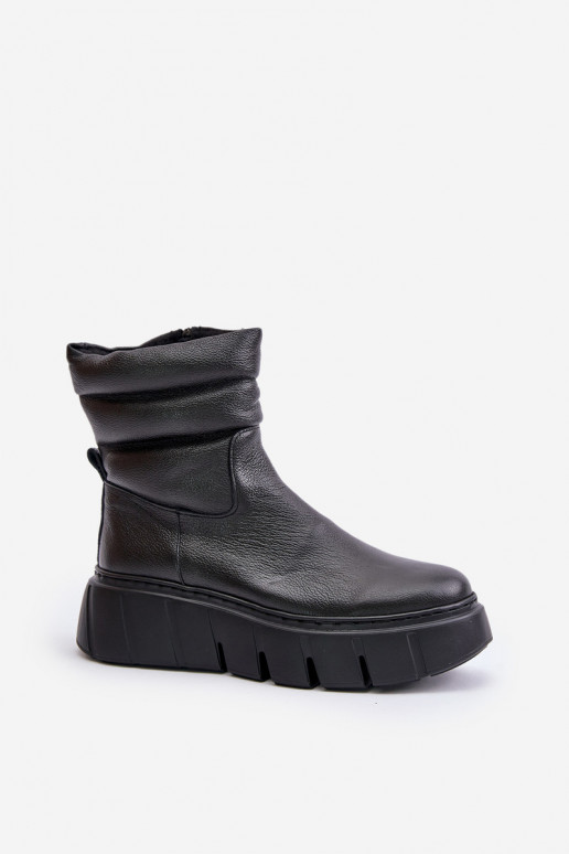 Zazoo 60512 Women's Leather Ankle Boots with Zipper and Felt Lining Black