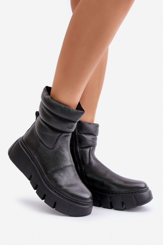 Zazoo 60512 Women's Leather Ankle Boots with Zipper and Felt Lining Black