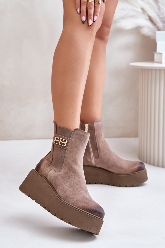 Zazoo 60498 Women's Ankle Boots Chelsea On Platform And Wedge Black