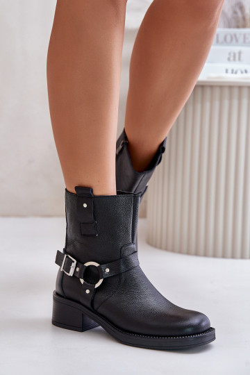 Zazoo 60480 Leather Ankle Boots With Low Heel Insulated Black 2