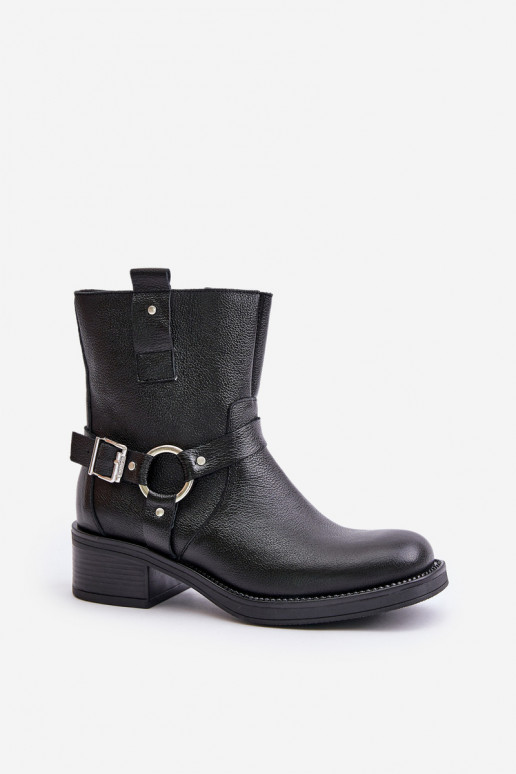 Zazoo 60480 Leather Ankle Boots With Low Heel Insulated Black