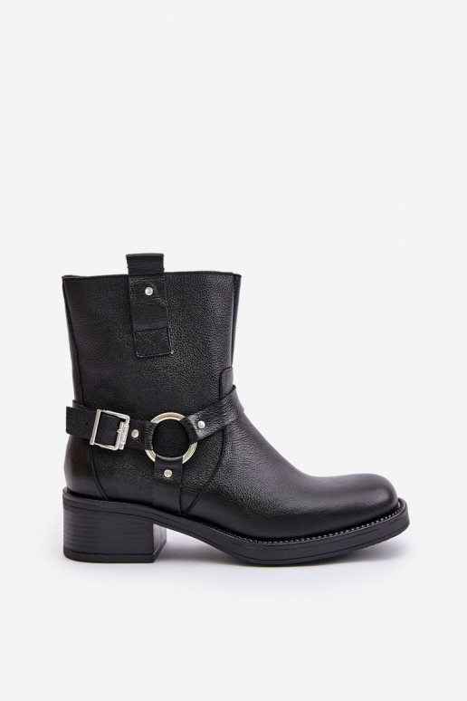 Zazoo 60480 Leather Ankle Boots With Low Heel Insulated Black