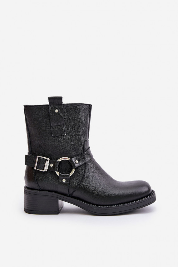 Zazoo 60480 Leather Ankle Boots With Low Heel Insulated Black