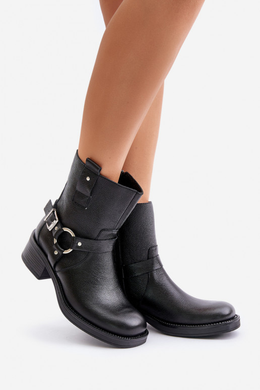 Zazoo 60480 Leather Ankle Boots With Low Heel Insulated Black