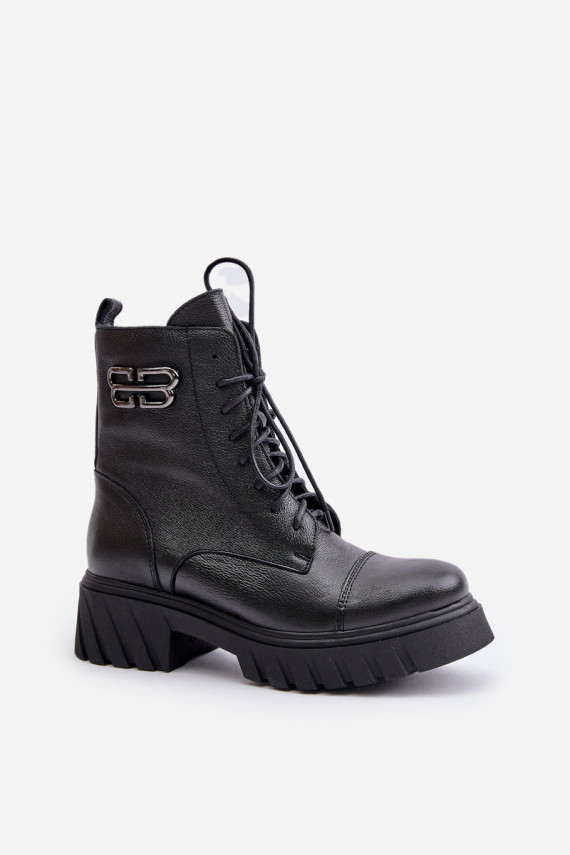 Zazoo 60486 Leather Ankle Boots Workers Insulated Black