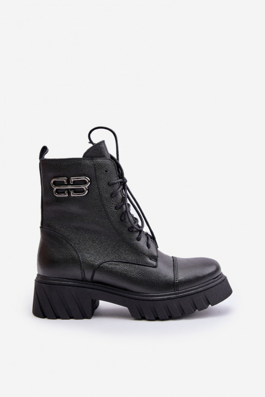 Zazoo 60486 Leather Ankle Boots Workers Insulated Black