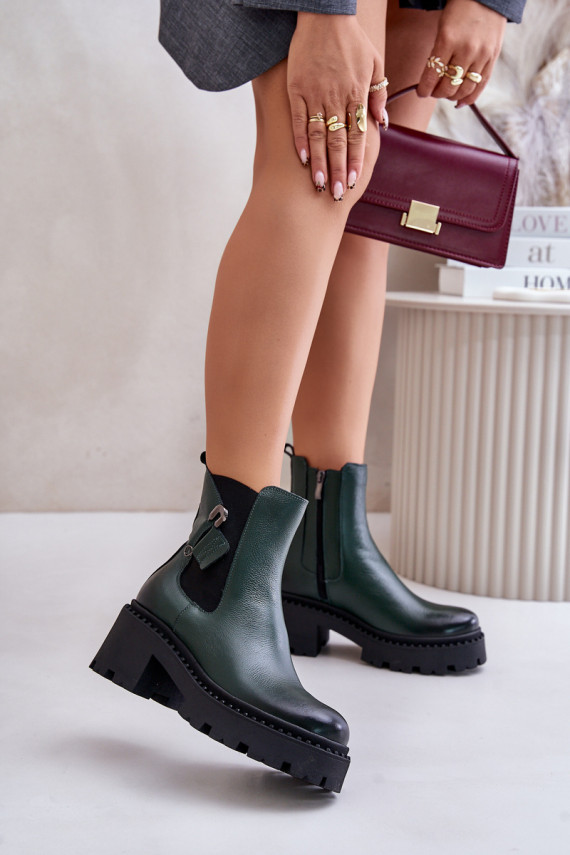 Zazoo 60490 Leather Insulated Boots With Decoration Dark Green