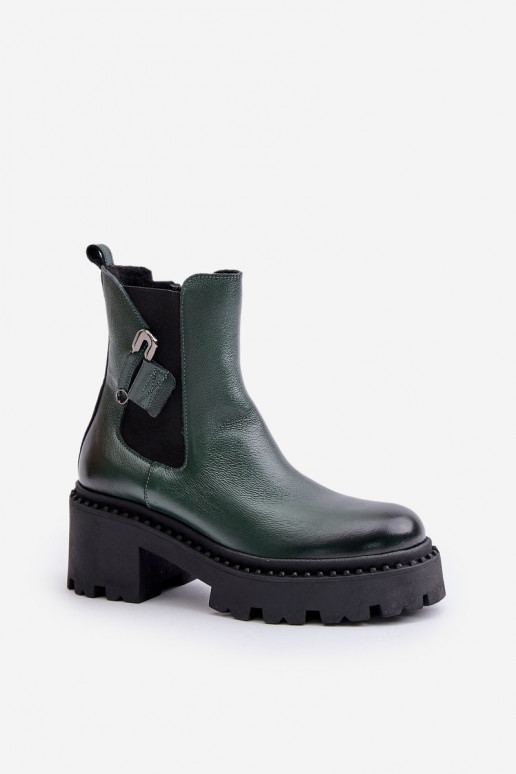 Zazoo 60490 Leather Insulated Boots With Decoration Dark Green