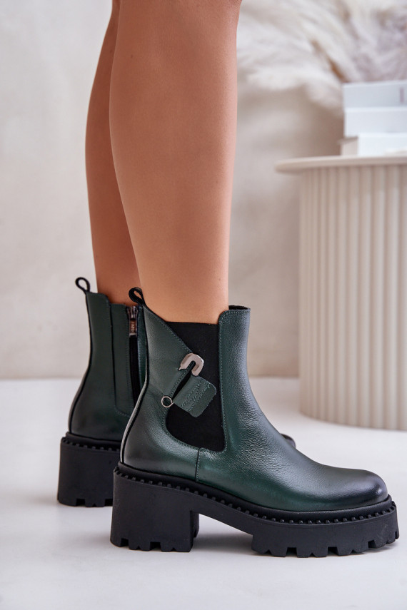 Zazoo 60490 Leather Insulated Boots With Decoration Dark Green