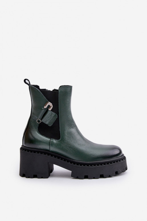 Zazoo 60490 Leather Insulated Boots With Decoration Dark Green