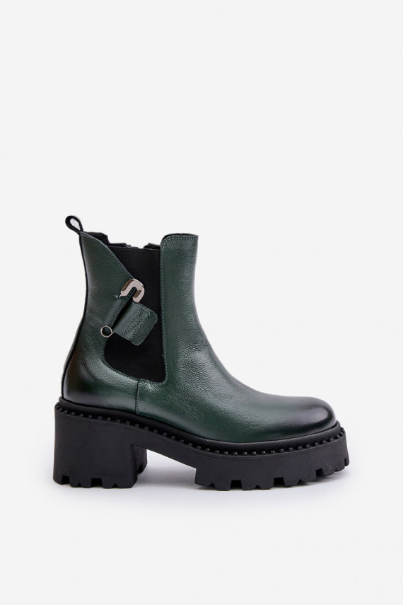 Zazoo 60490 Leather Insulated Boots With Decoration Dark Green