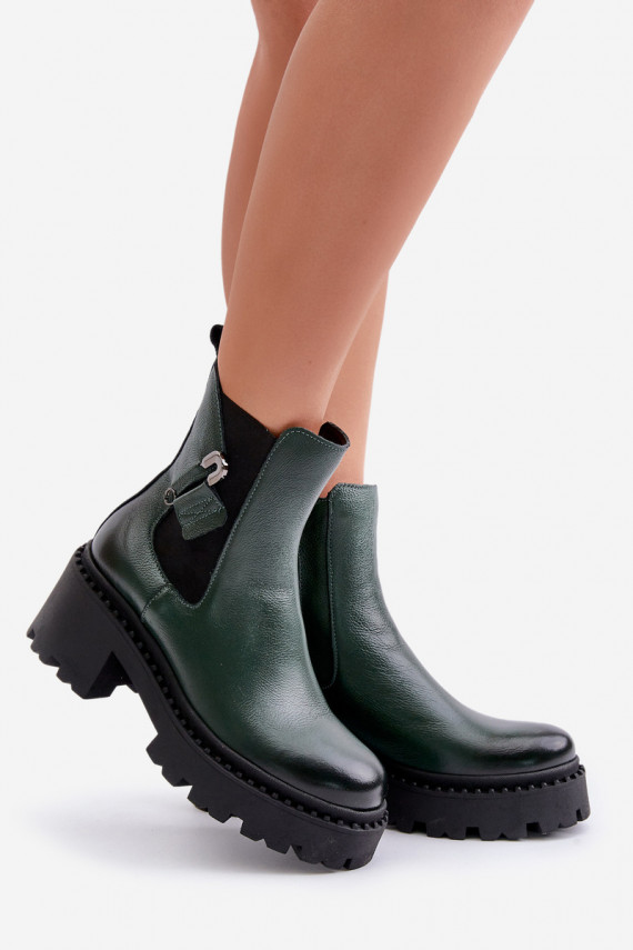 Zazoo 60490 Leather Insulated Boots With Decoration Dark Green