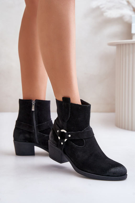 Suede insulated ankle boots with heels black Zazoo 60477