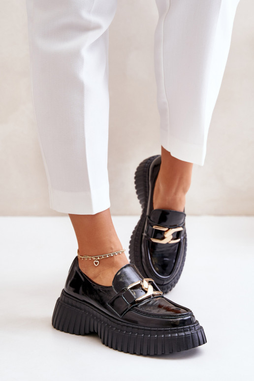 Zazoo 20176 Patent Leather Loafers Women's Natural Leather Dark Green