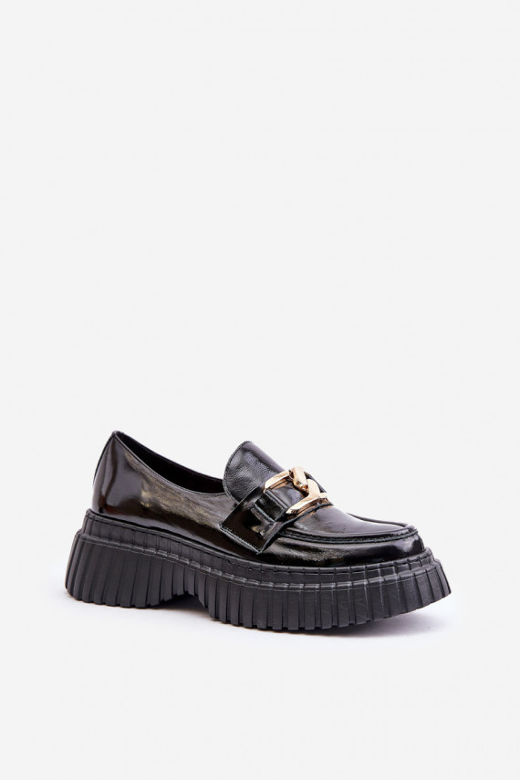 Zazoo 20176 Patent Leather Loafers Women's Natural Leather Dark Green