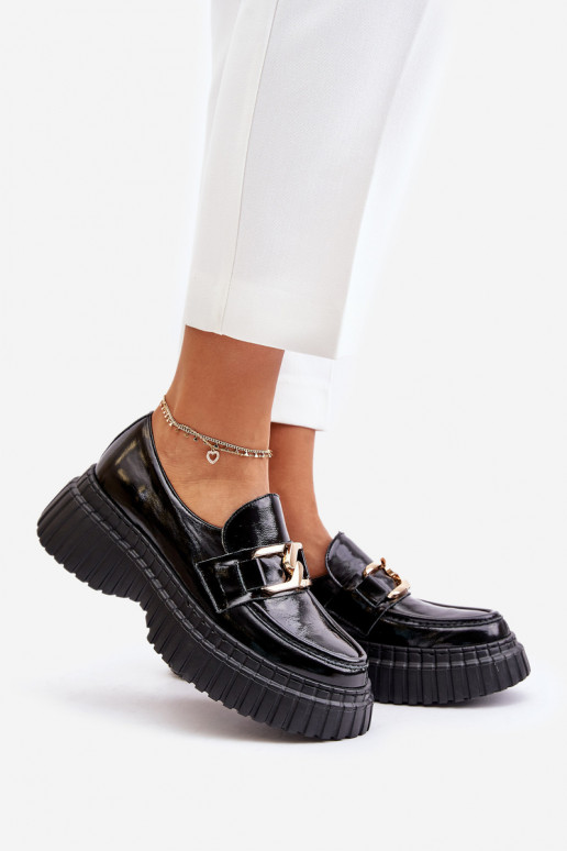 Zazoo 20176 Patent Leather Loafers Women's Natural Leather Dark Green