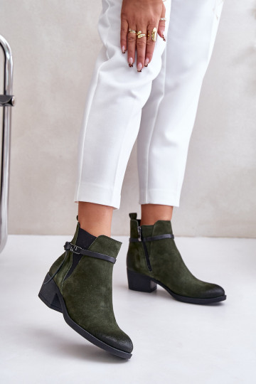 Insulated suede ankle boots with a zipper dark green Zazoo 60478 2