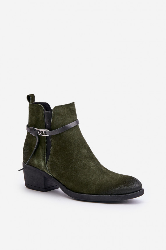 Insulated suede ankle boots with a zipper dark green Zazoo 60478