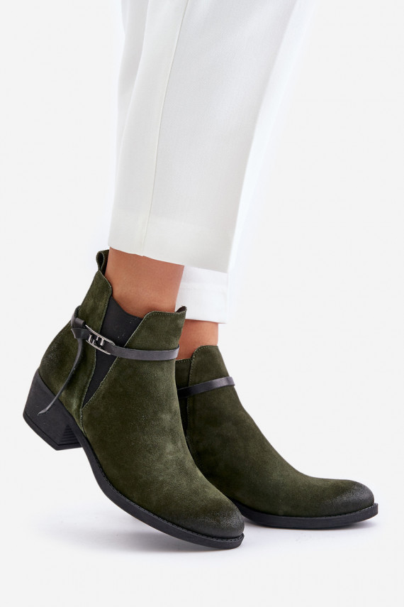Insulated suede ankle boots with a zipper dark green Zazoo 60478