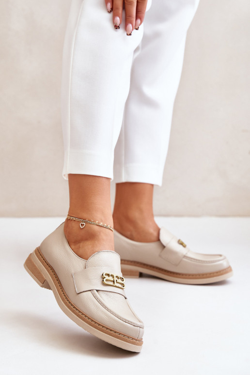 Zazoo 20174 Leather Elegant Flat Shoes For Women Beige