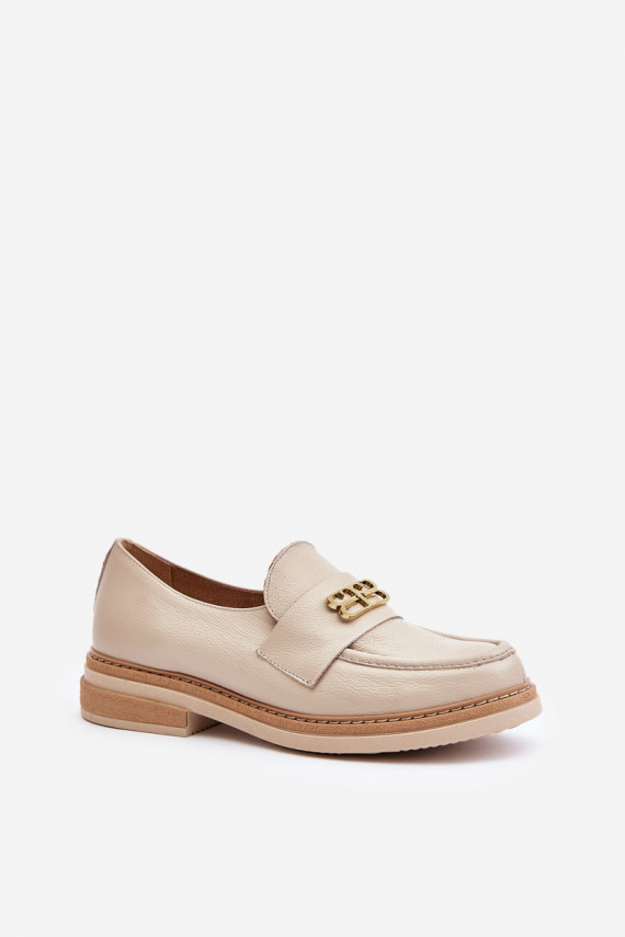 Zazoo 20174 Leather Elegant Flat Shoes For Women Beige