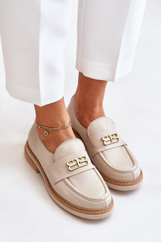 Zazoo 20174 Leather Elegant Flat Shoes For Women Beige