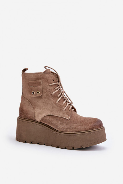 Suede Women's Platform And Wedge Ankle Boots Insulated Beige Zazoo 60499