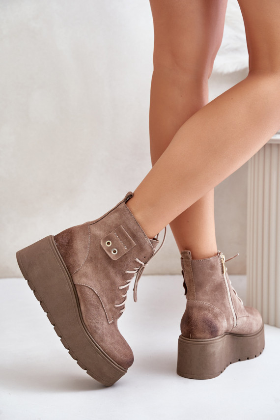 Suede Women's Platform And Wedge Ankle Boots Insulated Beige Zazoo 60499