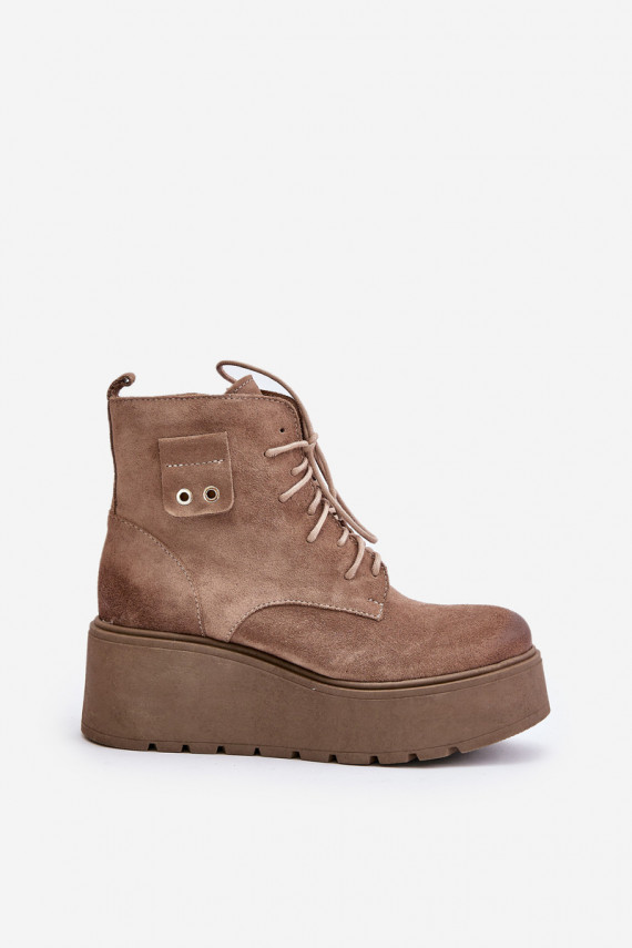 Suede Women's Platform And Wedge Ankle Boots Insulated Beige Zazoo 60499