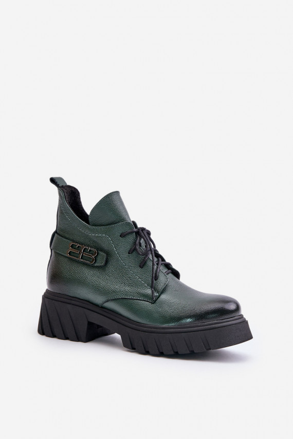 Zazoo 60483 Women's Leather Ankle Boots With Low Shaft Insulated Dark Green