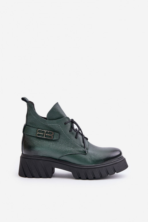 Zazoo 60483 Women's Leather Ankle Boots With Low Shaft Insulated Dark Green
