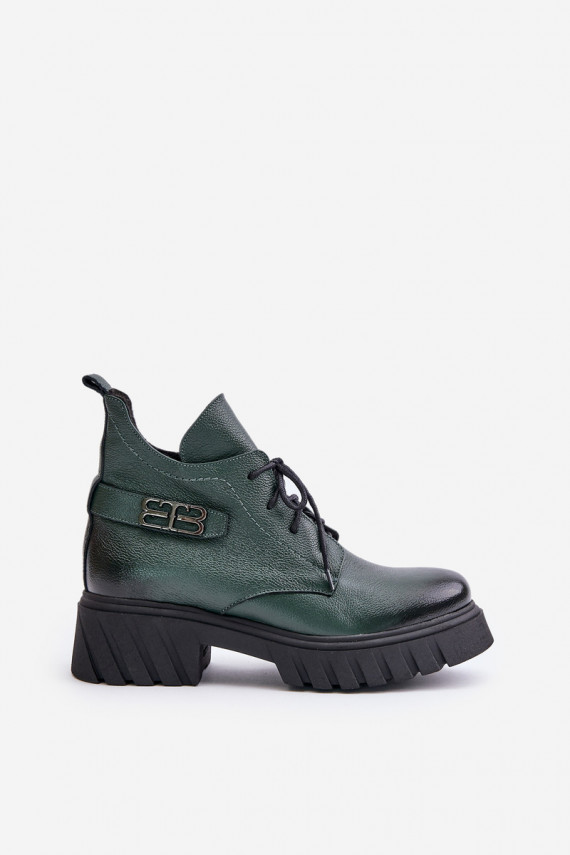 Zazoo 60483 Women's Leather Ankle Boots With Low Shaft Insulated Dark Green