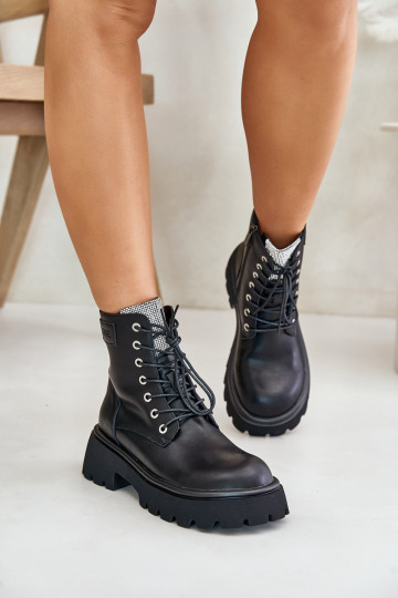 Warm Leather Ankle Boots Workers For Women With Zirconia GOE OO2N4125 Black 2