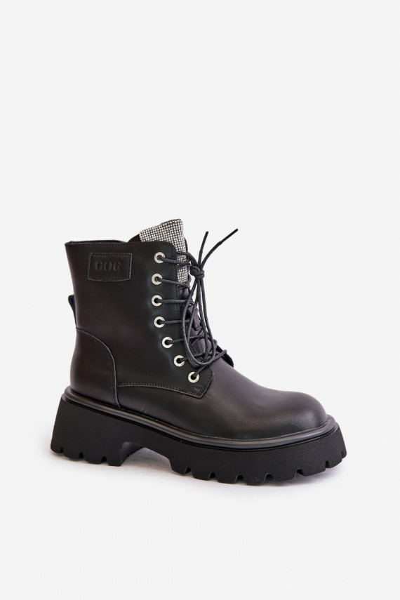 Warm Leather Ankle Boots Workers For Women With Zirconia GOE OO2N4125 Black