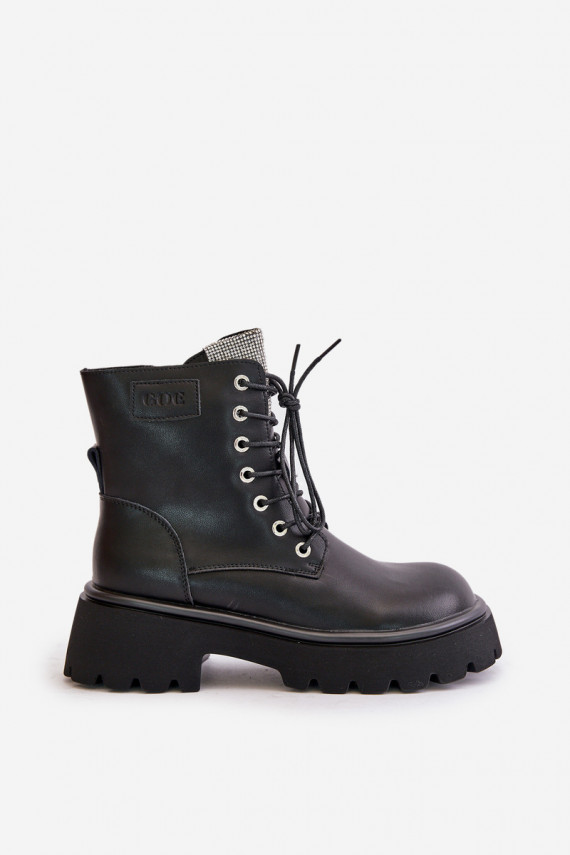 Warm Leather Ankle Boots Workers For Women With Zirconia GOE OO2N4125 Black