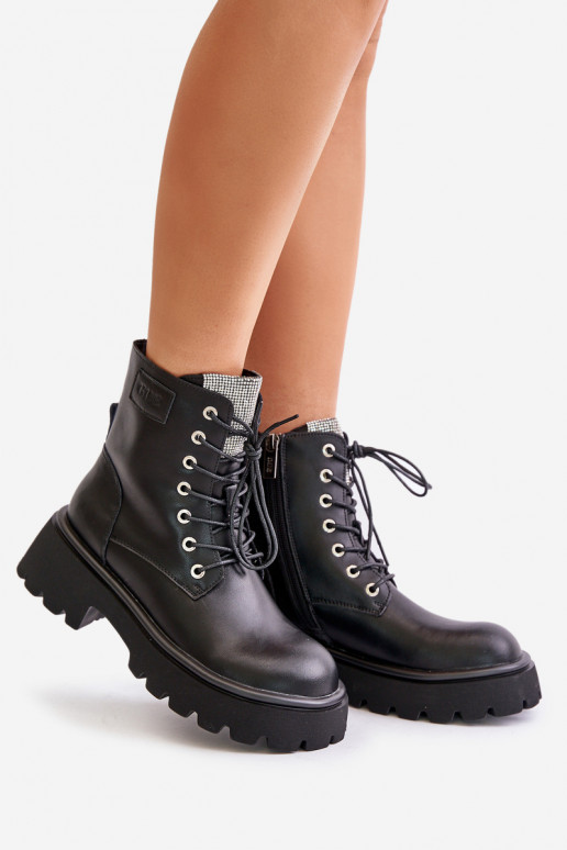 Warm Leather Ankle Boots Workers For Women With Zirconia GOE OO2N4125 Black