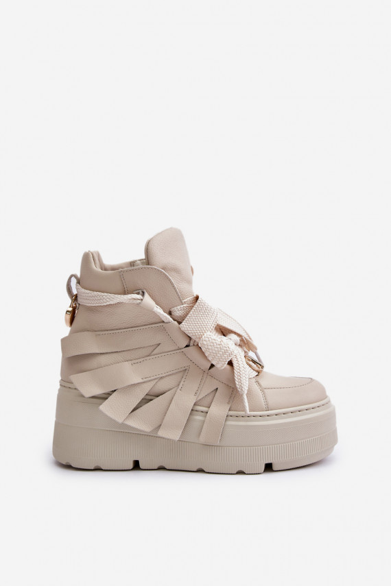 Leather Women's Sneakers On Massive Platform Beige CheBello 4561