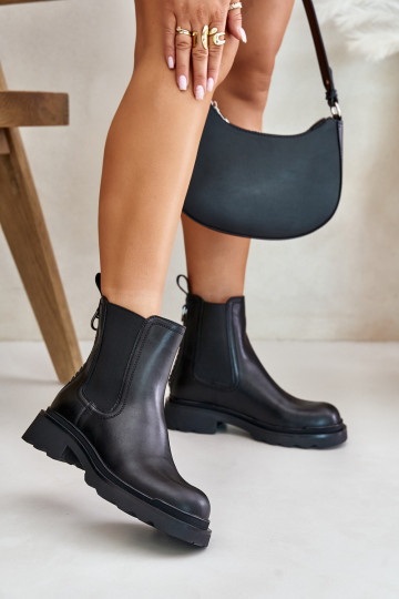 Leather Ankle Boots With Decorative Chain Insulated D&A JC42-86 Black 2
