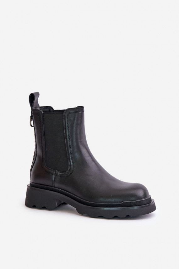 Leather Ankle Boots With Decorative Chain Insulated D&A JC42-86 Black
